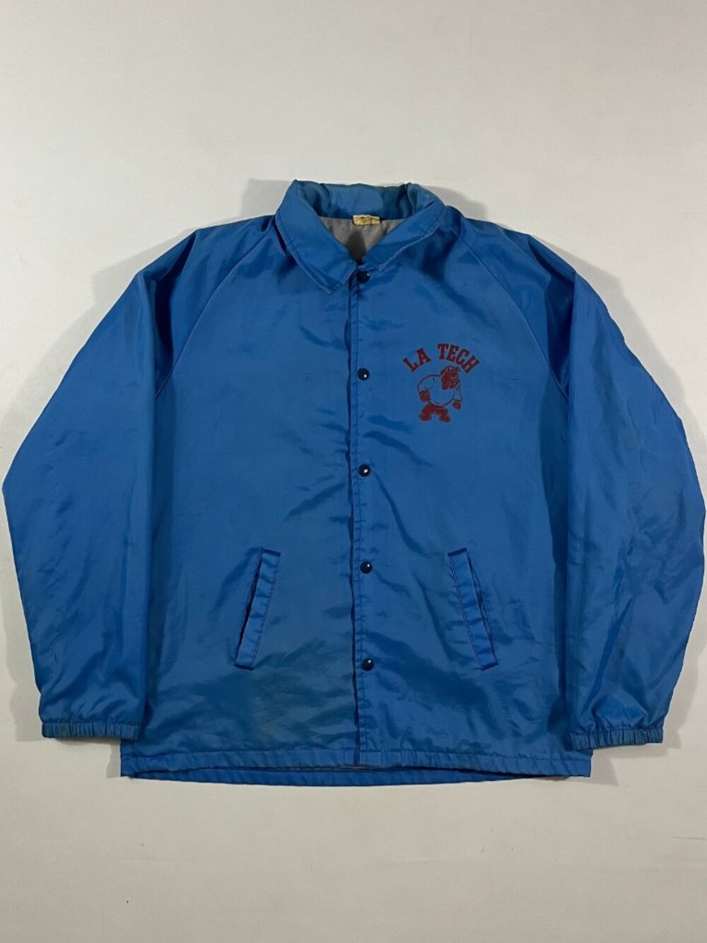 Vintage 80s LA Tech Bulldogs Royal Blue Nylon Snap Coach Jacket